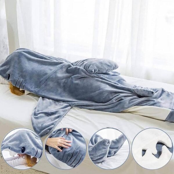 Shark Blanket Hoodie Onesie for Adult & Kid, Wearable Shark Sleeping Bag - Image 2