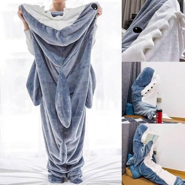 Shark Blanket Hoodie Onesie for Adult & Kid, Wearable Shark Sleeping Bag - Image 4