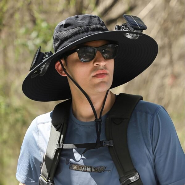 Outdoor Wide Brim Sun Hat with 2 Solar Fan - Image 2