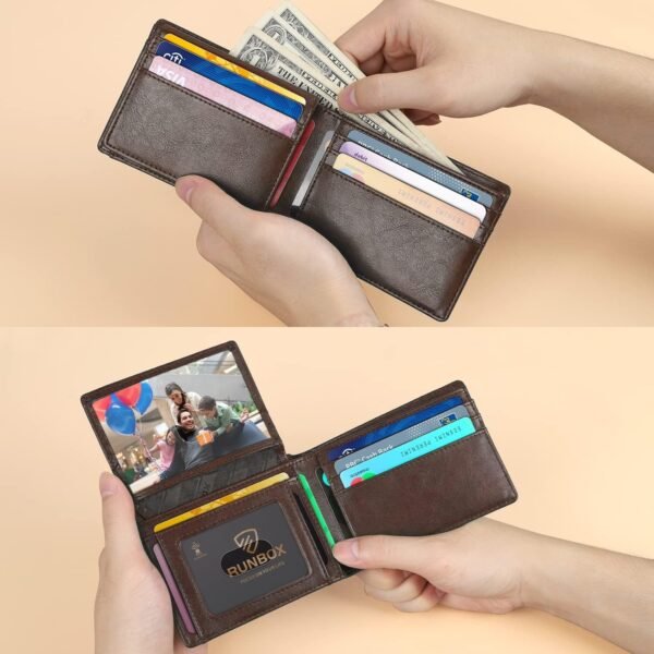 RUNBOX Wallet for Men Slim Rfid Leather 2 ID Window With Gift Box - Image 2