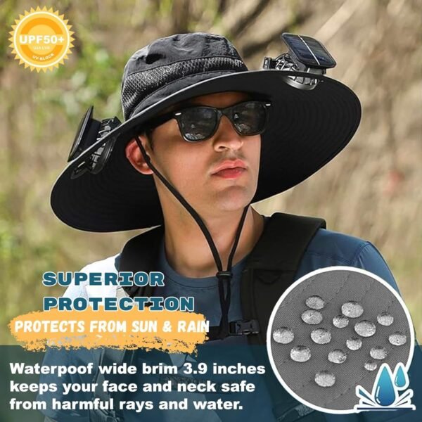 Outdoor Wide Brim Sun Hat with 2 Solar Fan - Image 8