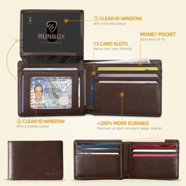 RUNBOX Wallet for Men Slim Rfid Leather 2 ID Window With Gift Box - Image 3