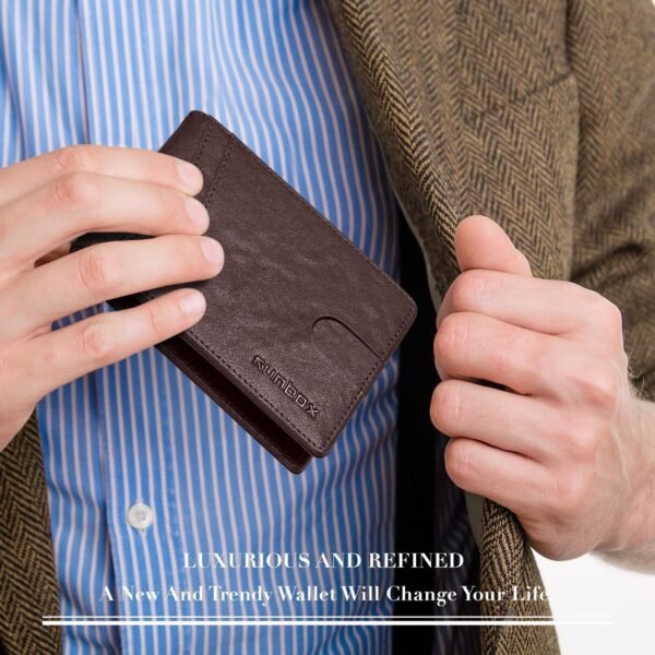 RUNBOX Wallet for Men Slim Rfid Leather 2 ID Window With Gift Box - Image 4